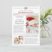 Krantenkerstkaarten Foto Baby Aankondiging (Staand voorkant)