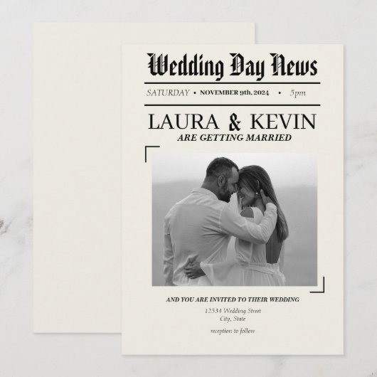 Krantenkop Bruiloft Kaart (Voorkant / Achterkant)