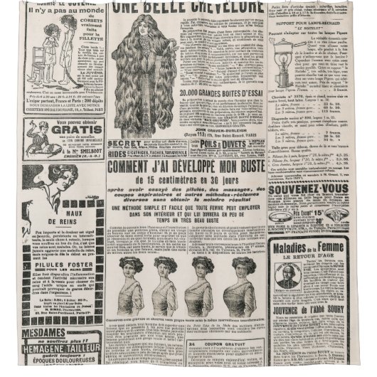 Krantenpagina met antiek advertentie douchegordijn (Voorkant)