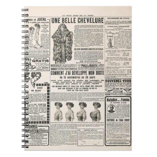 Krantenpagina met antiek advertentie notitieboek (Voorkant)