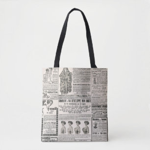 Krantenpagina met antiek advertentie tote bag