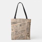 Krantenpagina's met antiek adverteren. Vintage Tote Bag (Achterkant)