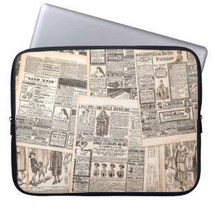 Krantenpagina's met antiek adverteren. Vrouw Laptop Sleeve