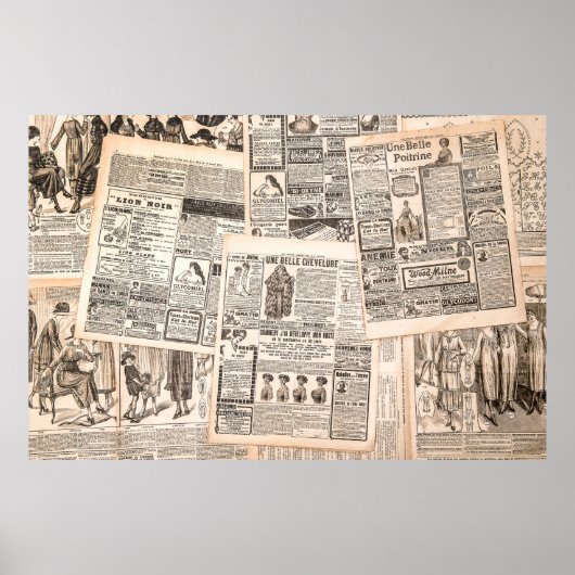 Krantenpagina's met antiek adverteren. Vrouw Poster (Voorkant)