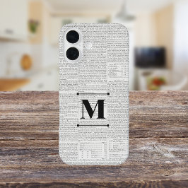  krantenpapier Custom Monogram iPhone 16 Hoesje