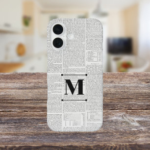 krantenpapier Custom Monogram iPhone 16 Hoesje