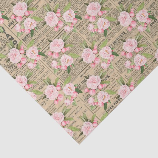  krantenpapier en roze rozen tissuepapier (Detail)