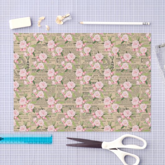  krantenpapier en roze rozen tissuepapier (Craft)