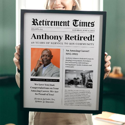 Krantenposter voor geschenk in lijst bij pensioner poster