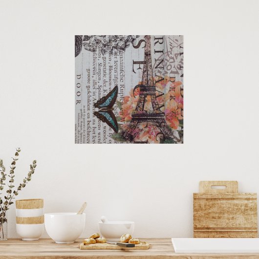 krantenscripts Parijs eiffeltoren Poster (Keuken)