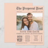 Krantenstijl Blush Peach Save the Date Photo (Voorkant / Achterkant)