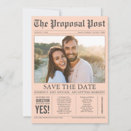 Krantenstijl Blush Peach Save the Date Photo