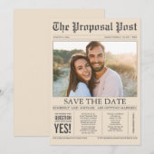 Krantenstijl Cream Brown Save the Date Photo (Voorkant / Achterkant)