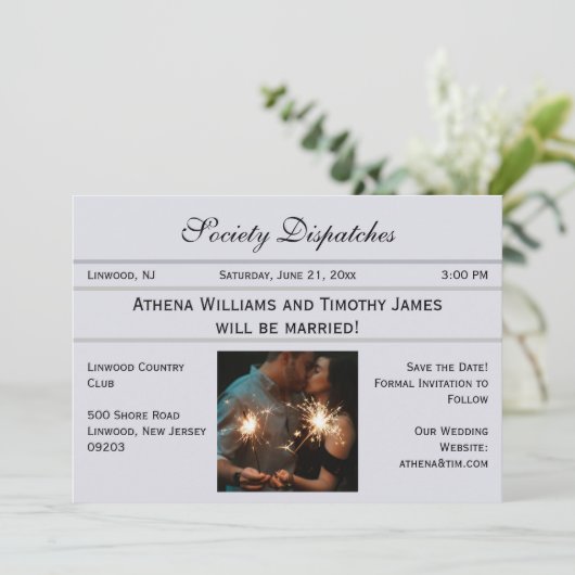 Krantenstijl Elegant Regency Era Save the Date Kaart (Staand voorkant)