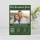 Krantenstijl Emerald Green Save the Date Photo (Staand voorkant)