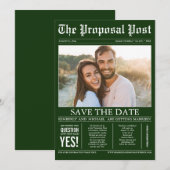 Krantenstijl Emerald Green Save the Date Photo (Voorkant / Achterkant)