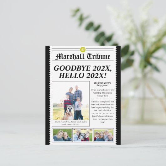 Krantenstijl Familie Nieuwsbrief Vakantie Briefkaa Feestdagenkaart (Staand voorkant)