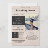  krantenstijl Foto Birthday Uitnodiging (Voorkant)