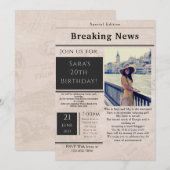  krantenstijl Foto Birthday Uitnodiging (Voorkant / Achterkant)