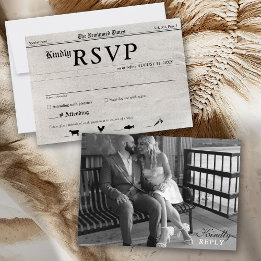Krantenstijl Foto Huwelijksuitnodiging RSVP-kaart RSVP Kaartje