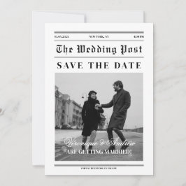 Krantenstijl Fun Save the Date Foto Uitnodiging