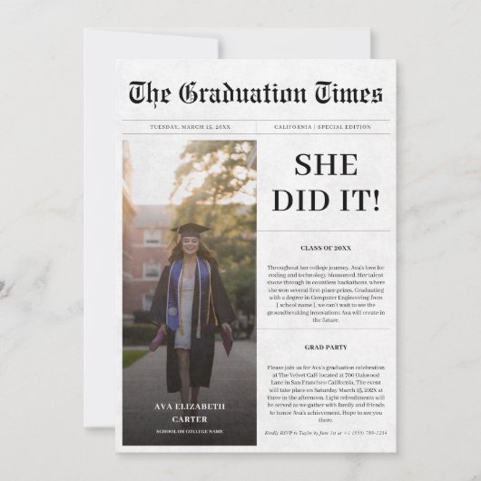 Krantenstijl Hij of zij deed het Afstuderen Foto Kaart (Voorkant)