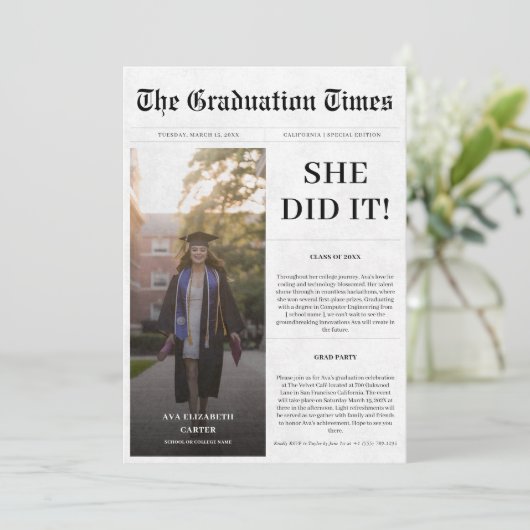 Krantenstijl Hij of zij deed het Afstuderen Foto Kaart (Staand voorkant)