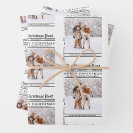Krantenstijl kerstgroet inpakpapier vel