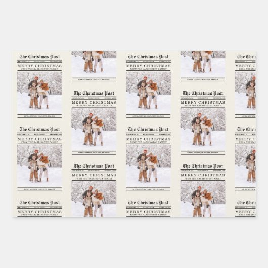 Krantenstijl kerstgroet inpakpapier vel (Voorkant 2)