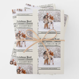 Krantenstijl kerstgroet inpakpapier vel