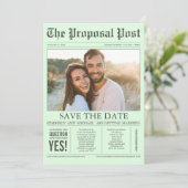 Krantenstijl Mint Green Save the Date Photo (Staand voorkant)