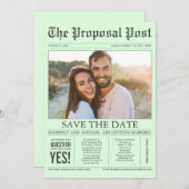 Krantenstijl Mint Green Save the Date Photo (Voorkant / Achterkant)