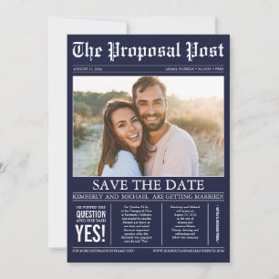 Krantenstijl Navy Blue Save the Date Foto
