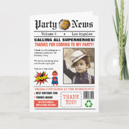 Krantensuperheld Birthday Party Foto Bedankkaart