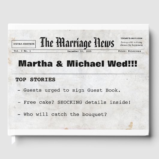Krantenthema bruiloft gastenboek (Voorkant)