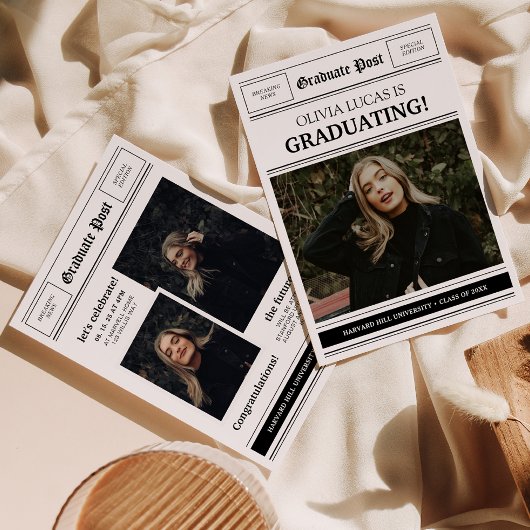 Krantenthema Fotocollage Afstudeerfeest Kaart
