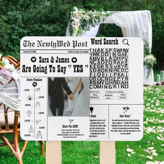 Krantentijdlijn en trouwprogramma's Hand Fan Handwaaier