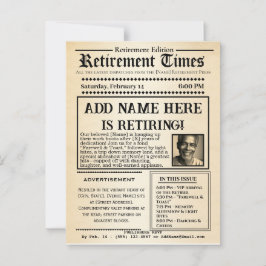 Krantenuitnodiging “Pensioentijd” in vintage stijl Briefkaart