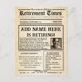 Krantenuitnodiging “Pensioentijd” in vintage stijl Briefkaart