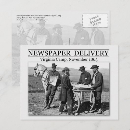 Krantenverkoper tijdens de burgeroorlog briefkaart (Voorkant / Achterkant)