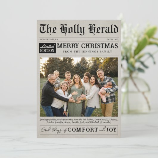 Krantfoto Moderne Kerst Platte Kerstkaart (Staand voorkant)