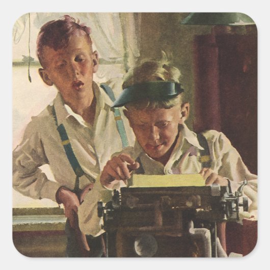 Krantjournalisten, schrijvers schrijfmachine uit v vierkante sticker (Voorkant)