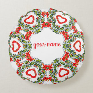 Kranz aus Blumen und Herzen Rond Kussen