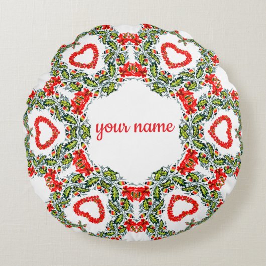 Kranz aus Blumen und Herzen Rond Kussen (Voorkant)