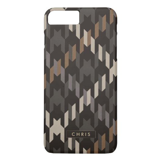 Kras bruin houndstooth ruitpatroon monogram Case-Mate iPhone case (Achterkant)
