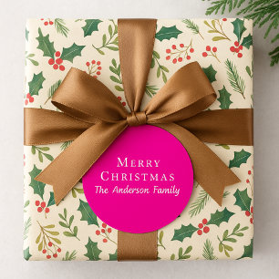 Kras Eenvoudig Modern Elegant Roze Kerst Ronde Sticker