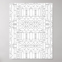 Kras geometrisch Deco-tegelpatroon Lijnkunst ontwe Poster