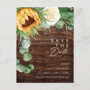 Kras Land Zonnebloem Schrift Hout Save The Date Uitnodiging Briefkaart