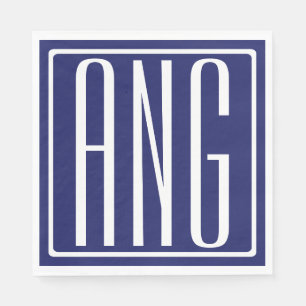 Kras Modern 3 Beginletters Monogram Marineblauw Servet