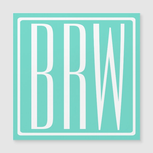 Kras Modern 3 Initiaal Monogram | Wit Op Aqua (Voorkant)